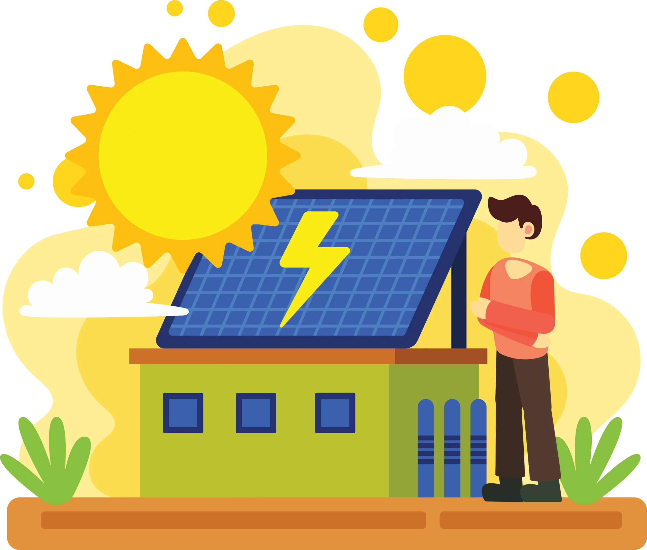 
Ilustración de energía solar alimentando un hogar ecológico
