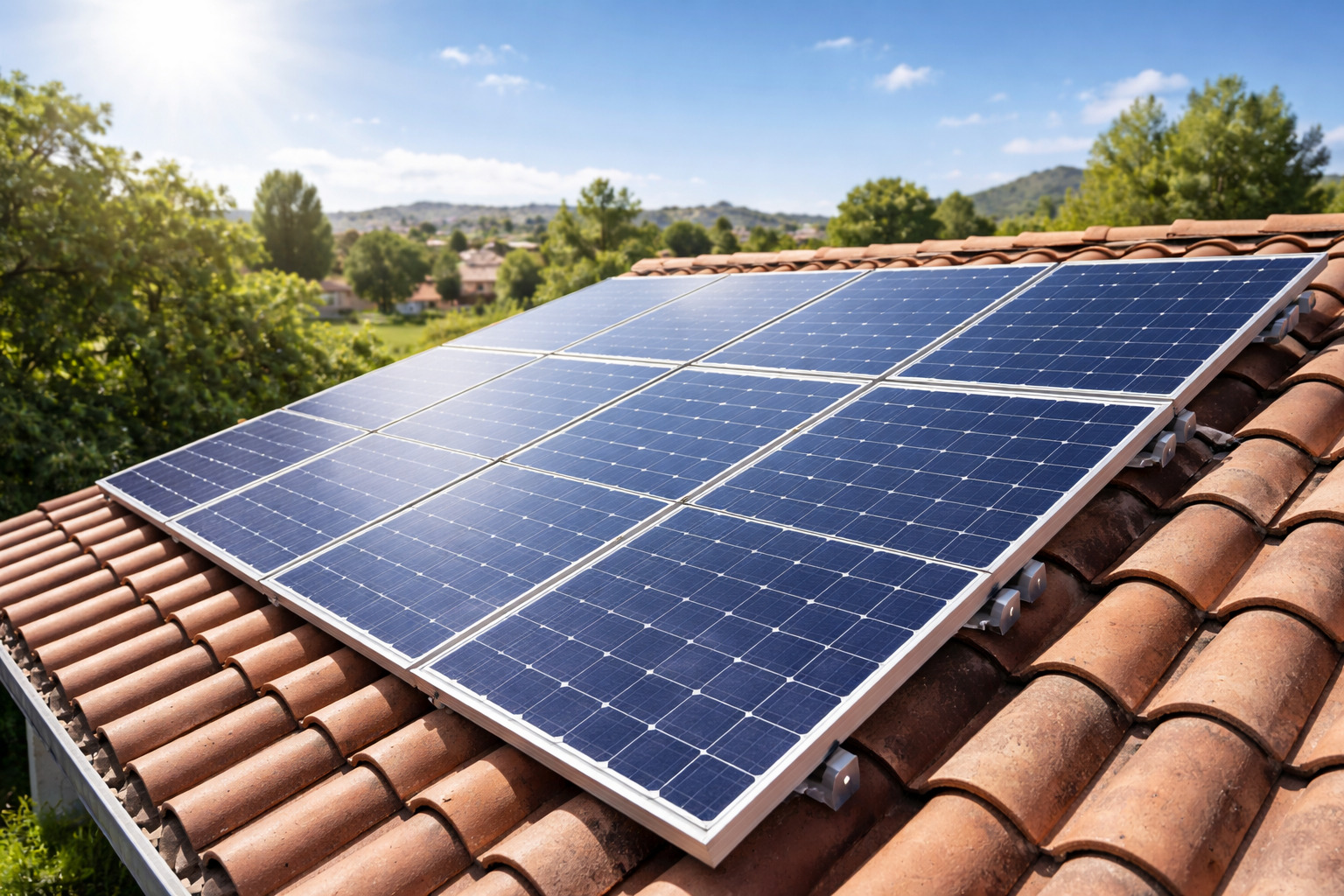 Paneles solares en tejado mediterráneo